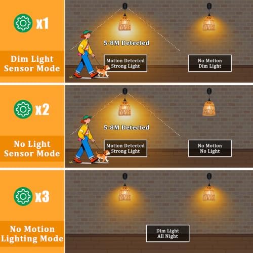 Solar Sconce Lights Outdoor, 2 Pack 6in H Boho Rattan Wall Lantern with USB Charging, IP65 Solar Outdoor Wall Lights, 3 Mode Motion Sensor, Hanging Porch Light for Garage Patio House Gazebos Garden - Image 4