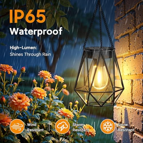 KOOPER 4 Pack Hanging Solar Lanterns Outdoor Waterproof, Metal Hanging Solar Lights for Outside, Upgraded Brighter Outdoor Lanterns Decorative for Garden Patio Yard Porch Gifts for Women Mom Grandma - Image 3