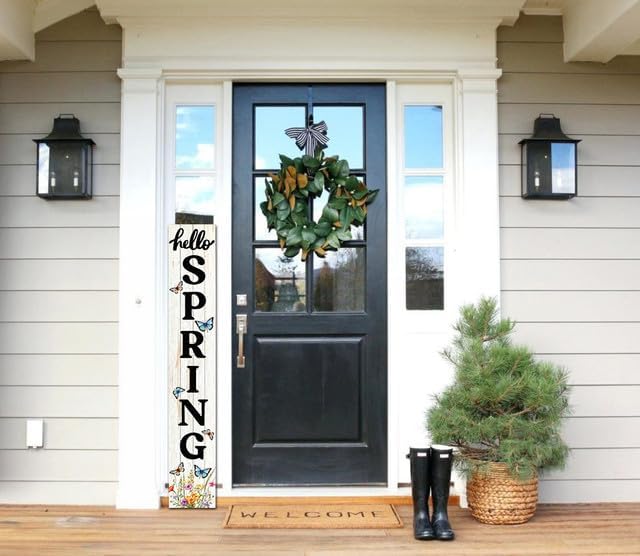 Spring Porch Sign Hello Spring Sign for Front Door 8"x63" Spring Door Decor Vertical Wood Porch Sign Wooden Tall Welcome Sign Farmhouse Standing Wooden Hanging Sign for Home Indoor Outdoor - Image 3