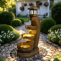 35.4''H Outdoor Water Fountain with LED Lights, 4 Tier Bowl Cascading Resin Lantern Style Garden Fountain for Patio Yard Porch Landscape, Easy Assembly, Brown by AOPNOMU