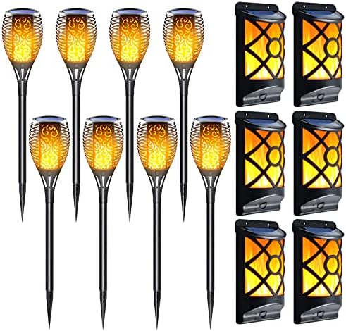 Solar Torch Light with Flickering Flame, Upgraded Solar Flame Lights Outdoor, LED Solar Powered Wall Mounted Night Lights for Garden Pathway, Dusk to Dawn Christmas Landscape Decoration by LazyBuddy