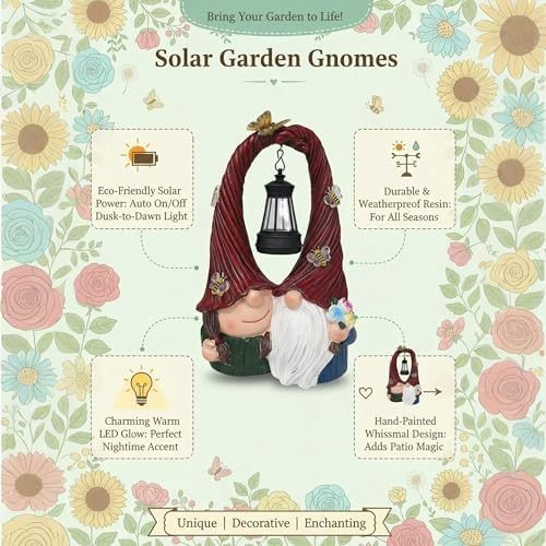 Couple Gnome Figurine with Solar Lantern Gnome Lamp Decor Garden Statue Outside Outdoor Yard Housewarming Gifts for Mom Women Grandma Valentine's Day Anniversary - Image 6
