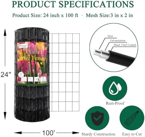 Black PVC Coated Welded Wire Fence 24" x 100' Roll, 2"x3" Mesh, 16 Gauge - Image 3