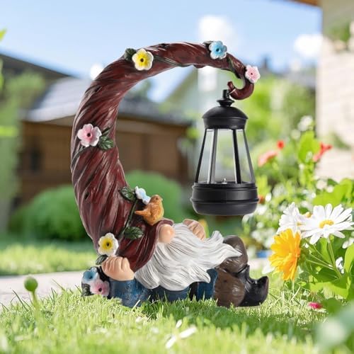 twinbling Garden Gnomes Outdoor Statue with Solar Light, Waterproof Resin Gnome Decor, Funny Garden Sculptures for Patio Lawn Yard, Mom Gifts for Mother’s Day Housewarming - Image 2