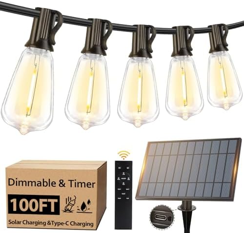 100FT Solar String Lights Outdoor Waterproof with 52 LED Edison Bulbs by BestChoiceforYourLife