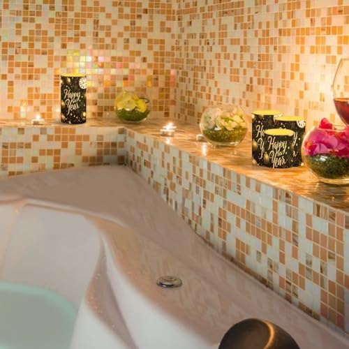 GLENLCWE Flameless Light Candles Battery Operated Candles with Color Changing Timer Remote Control Fake Pillar Candle Tealights Home Indoor Beach Coastal Decoration, Balloon Happy New Year - Image 4