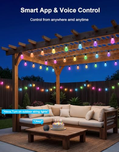APPECK RGBW Outdoor String Lights 50ft, Smart Patio Light with 15 LED Bulbs - Image 4