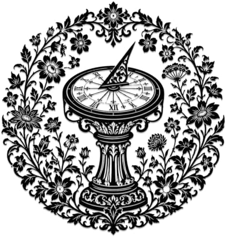 Sundial Flower Garden Metal Wall Art, Metal Signs, Metal Outdoor Decor, Wall Art Decor, Vintage Gothic Artwork, Elegant Wall Decoration for Living Room Bedroom Office Wall Sculpture Decor (Black,20Inch) by Unknown