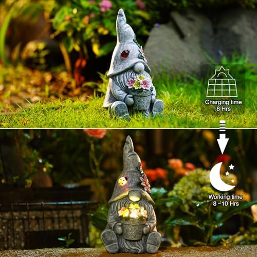 Goodeco Solar Sitting Gnome with LED Flower Light Garden Decor - Image 5