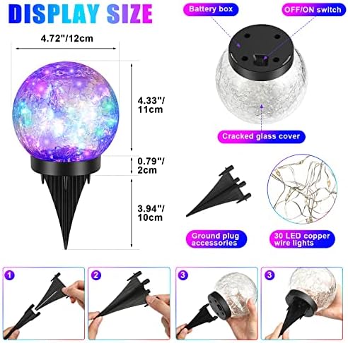 Tuanse 4 Pack Solar Globe Lights Cracked Glass Garden Yard Decor(4.7 in,Multicolor) - Image 2