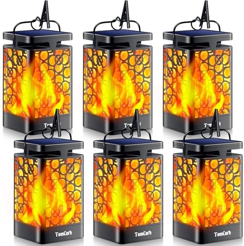 TomCare Solar Lanterns Outdoor, Flickering Flame Hanging Lights, 6 Pack by TomCare