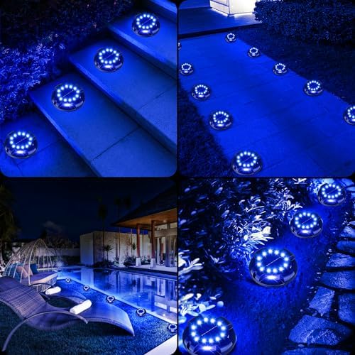 Solar Ground Lights 12 Pack, 4.3" Bright Blue 16 LEDs Solar Pathway Lights - Image 3