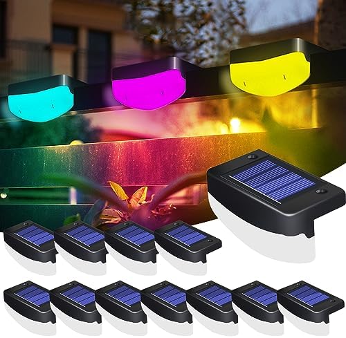 LED Solar Step Lights, 12 Pack Solar Deck Lights Outdoor IP65 Waterproof Pool Side Lighting Decor for Stairs Fence Yard Driveway Pathway Yard Backyard, RGB Color Changing by TTiiLoe
