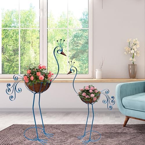 COOZZYHOUR Metal Peacock Planter with Fiber Basket -Garden Bird Planters for Outdoor Indoor Lawn,Yard,Porch,Patio, Garden Decorations（Set of 2） - Image 6