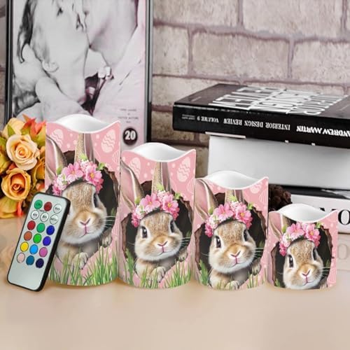 Rabbit Floral Flameless Candles with Timer and Remote Battery Operated LED Candles Color Changing Easter Party Pillar Candles Bulk Fake Candles for Festival Home Decor - Image 4