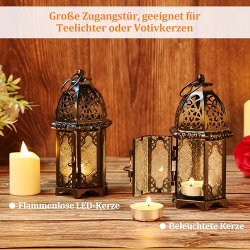 IMAGE Metal Candle Lanterns 6.7" H Hanging Lanterns Moroccan Birdcage Holders with Glass Creative Wedding Home Tabletop Decoration, Black (4) - Image 5