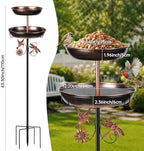 Outdoor Freestanding 2‑in‑1 Bird Bath & Feeder, 43 Inch Vintage Metal Bird Bowl with Upgraded 5‑Pronged Stable Ground Stake Base, Decorative Ornament for Lawn, Yard & Garden - Image 2