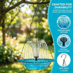 Solar Cascade Hanging Bird Bath Fountain,Outdoor Hanging Bird Bath with Solar Powered Water Pump,Decorative Water Feature for Garden Patio Yard,Perfect for Hummingbirds&Wild Birds (Blueb) - Image 2