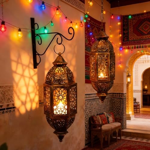 Moroccans Iron Candle Holders Hanging Candle Lamp with Intricate Cutout Design for Romantics Home Decors and Outdoor Use - Image 7