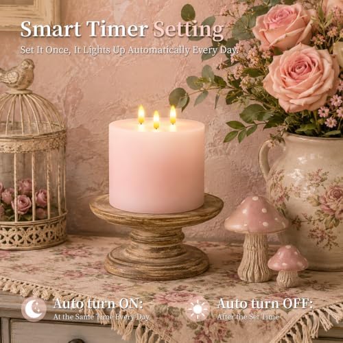 Amagic 3 Wick Extra Large Flameless Pillar Candles with Timer Remote, Pink - Image 7