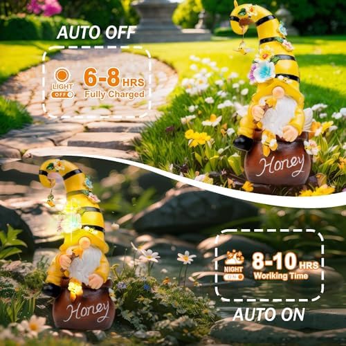 twinbling 13" Garden Solar Spring Gnomes Statues Outdoor - Image 4
