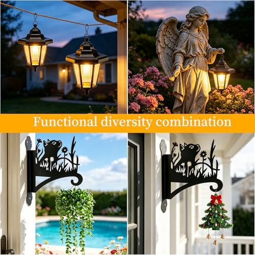 VOOKRY Solar Wall Lanterns Outdoor, Waterproof 2 Pack Hanging Lights with Cat Hooks, Wall Mount Sconce with 3 Solar Panels for Patio Porch Yard Garden Decor, Dusk to Dawn 2700K Warm White - Image 5
