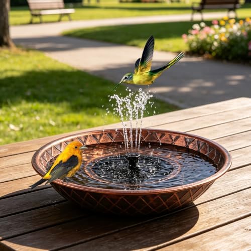 Solar Bird Bath for Outside, 13" Vintage Metal Bird Bath by TICKCACY-EnrichYourLife