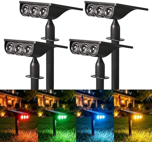 Solar Spot Lights Outdoor Waterproof IP65(4 Pack-RGB) by PUYILED
