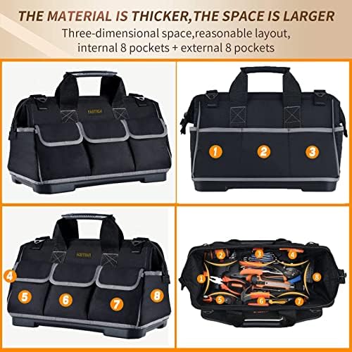 FASTECH 22-inch Wide Mouth Tool Bag with Water Proof Molded Base, Waterproof Tool Organizer Bag for Men with Adjustable Shoulder Strap (Grey-22INCH) - Image 5
