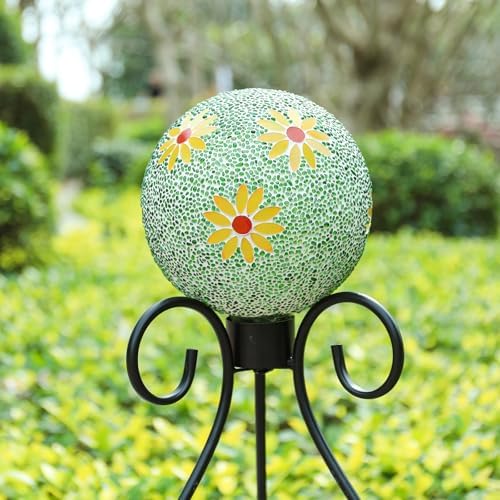 VCUTEKA Gazing Ball, 8" Glass Gazing Balls Sphere for Garden Lawn Outdoor Ornament Yard Decorative, Daisy - Image 5