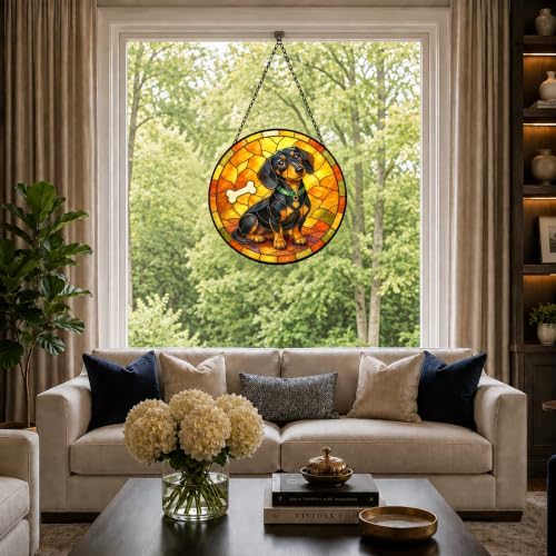 Dachshund Dog Stained Glass Window Hanging with Metal Chain - Image 5