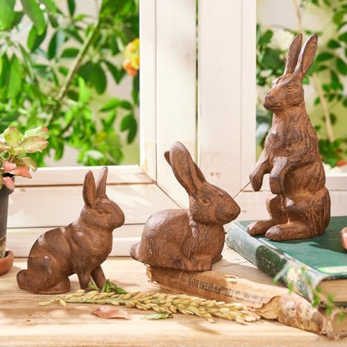 Sungmor Cast Iron Rabbit Statue,Rustic Rust Heavy Duty Animal Collection Sculpture, Paperweight, Doorstop, Adorable Garden Figurine - Standing Rabbit Statue - Image 6