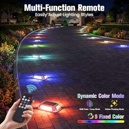 VOLISUN Solar Driveway Lights with Remote 8 Pack, 9 Colors in 1 Led IP67 Waterproof Outdoor Warning Dock Deck Lights for Driveway Sidewalk Pathway Step RGB (9colors, 8pack) - Image 2