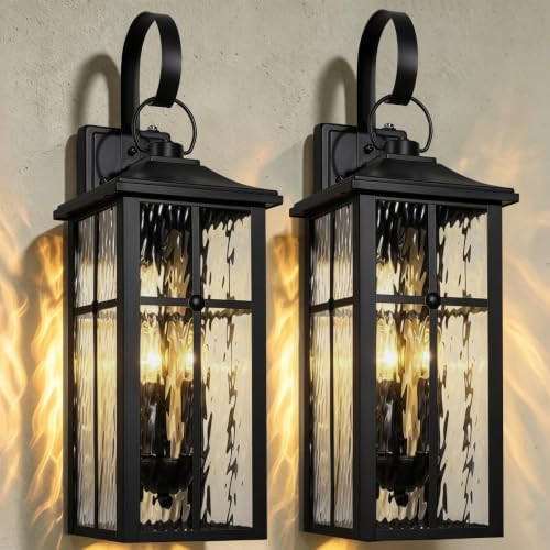 2 Pack Dusk to Dawn Outdoor Wall Lights, 23.9" Black by Lawyettle
