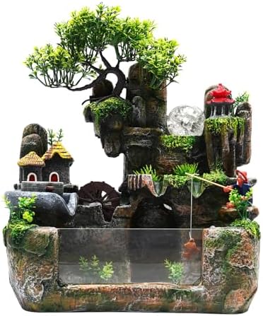 Waterfall Fountain, Desktop Fish Tank Fountain with Atomizer, Fisherman and Colorful LED Lights, for Living Room, Bedroom, Yoga Room, Office, Study, Meditation Room by Unknown