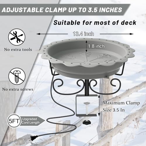 100W Heated Bird Baths for Outdoors, Heated Birdbath Outside Winter, Gray - Image 6