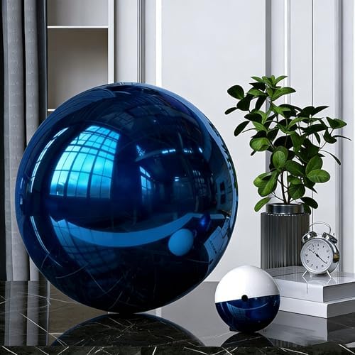1 Pcs Garden Sphere Mirror Gazing Ball, Stainless Steel Polished Reflective Smooth Hollow Globe Ball, Shiny Decorations Addition to Garden Patio Yard Home, Blue(Size:20.47 in/52 cm) - Image 2