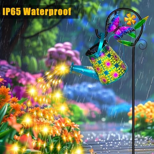 Solar Garden Lights Outdoor Decor, Butterfly Watering Can Lights, 2 Pack - Image 3