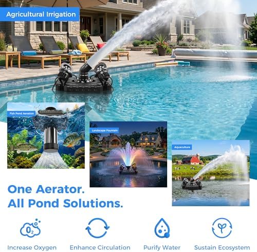 AirWire Pond Fountain Aerator, 1HP 750W 15000GPH 110V High Flow FloatingPond, Pure Copper Motor & Stainless Steel Body, with Timer & 100' Power Cord +2x100' Guide Ropes for Pond Lake, 4 RGB Lights - Image 6