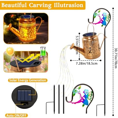Fariy Solar Lights Outdoor Waterproof, Solar Watering Can Lights with Shepherd Hook, Metal Angel Hanging Lantern Garden Decor Yard Outside Patio Lawn, Gifts for Mom Grandma Women Birthday - Image 3