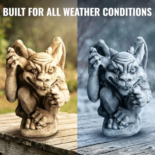 OLOMA Whimsical Smiling Concrete Gargoyle Garden Statue Handcrafted Gothic Outdoor Fantasy Sculpture Yard Patio Porch Landscaping Decor Weather Proof Accent Decor - Image 5