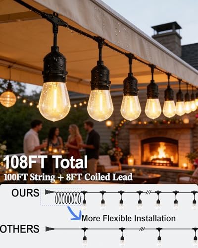 Gmnee 100FT Outdoor String Lights for Patio, Balcony & Porch, Backyard - Image 3