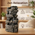 Tabletop Rock Waterfall Fountain, 4-Tier Stacked Stone, Resin, LED Lights, USB Powered, 7.08 x 5.5 x13.3Inches - Image 4