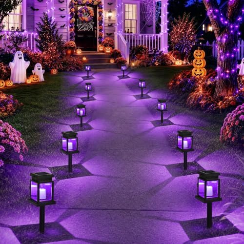 GIGALUMI 8 Pack Solar Halloween Lanterns Outdoor, Candle Lights with Stakes - Image 2