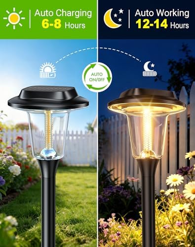 2026 New Solar Pathway Lights, 10 Pack Solar Lights Outdoor, Waterproof IP65, Upgraded Bright LED, Auto On/Off, Modern Garden Lights, Solar Powered Light for Yard, Lawn, Walkway, Driveway, Patio Decor - Image 4