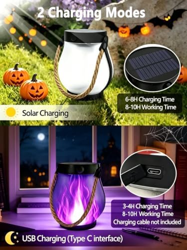 4 Pack Solar Lanterns Outdoor Waterproof Halloween Purple Solar Flame Light - Image 6