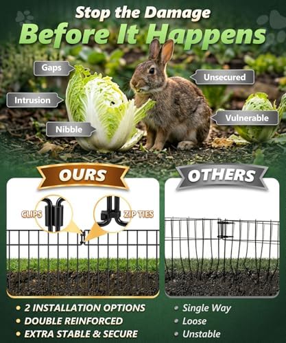 HIHADUUM 20Ft(L) X 13Inch(H) Animal Barrier Fence - 14 Pack Garden Fence Panels, Metal Garden Edging Fence Border No Dig Fencing for Dog Rabbits Ground Stakes Defense and Outdoor Patio Fence Extension - Image 5