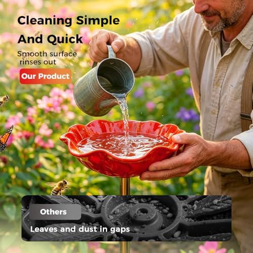 Metal Flower Garden Stakes Bird Bath Handmade, 2026 New Bird Bath for Garden Metal,Bee Bath with Flower Design, Bird Bees Bath Bowl for Outdoor Yard Decor (4pc) - Image 2