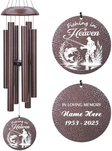 Personalized Wind Chimes Fishing in Heaven for Loss Dad by ExtrabilyOfficial