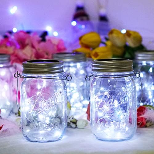 SmilingTown Solar Mason Jar String Light Lids 12 Pack 30 LED Fairy Firefly Inserts Lighting with 12 Hangers Waterproof for Outdoor Tree Patio Lawn Garden Decor, No Jars (Cool White) - Image 4